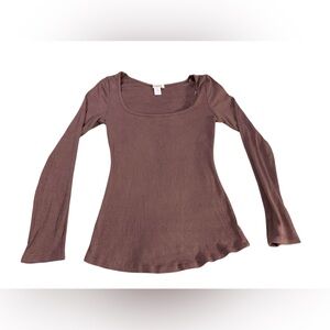 Bozzolo Brown Ribbed Knit Scoop Neck Long Sleeves Shirt Top Medium, Boho, Y2K